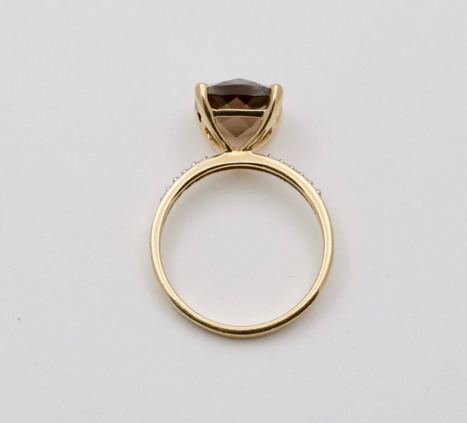 Vintage Smoky Quartz Diamonds 14K Yellow Gold Ring