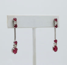 Load image into Gallery viewer, Vintage 14K White Gold Ruby &amp; Diamond Dangling Earrings
