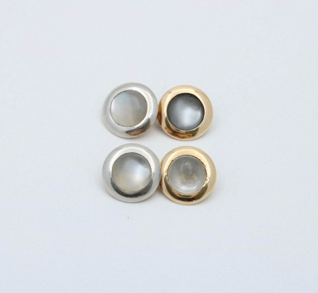 Vintage 18K White & Yellow Gold Moonstone Cufflinks