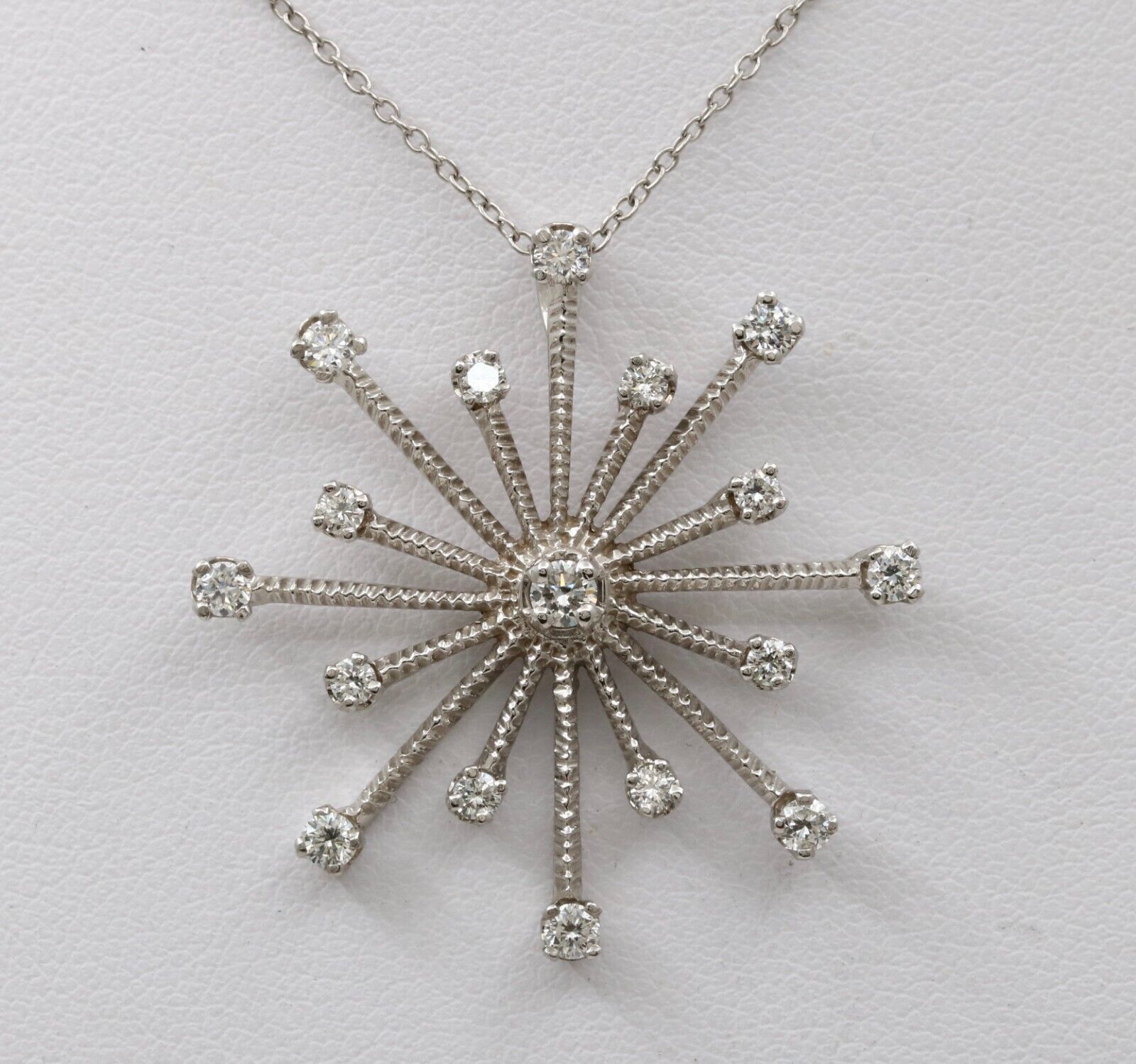 Vintage 14K White Gold Diamond Snowflake Pendant Necklace.