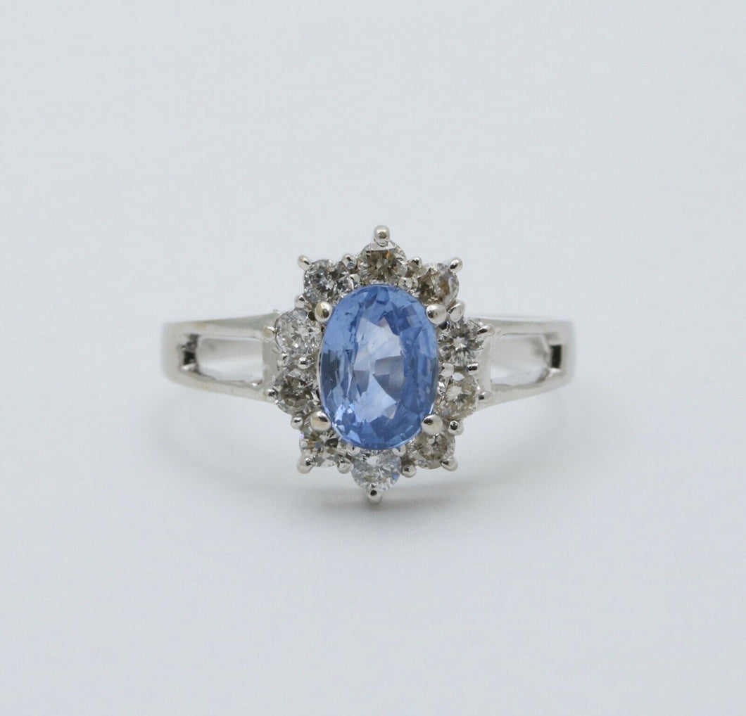 Vintage Sapphire Diamonds 18K White Gold Ring