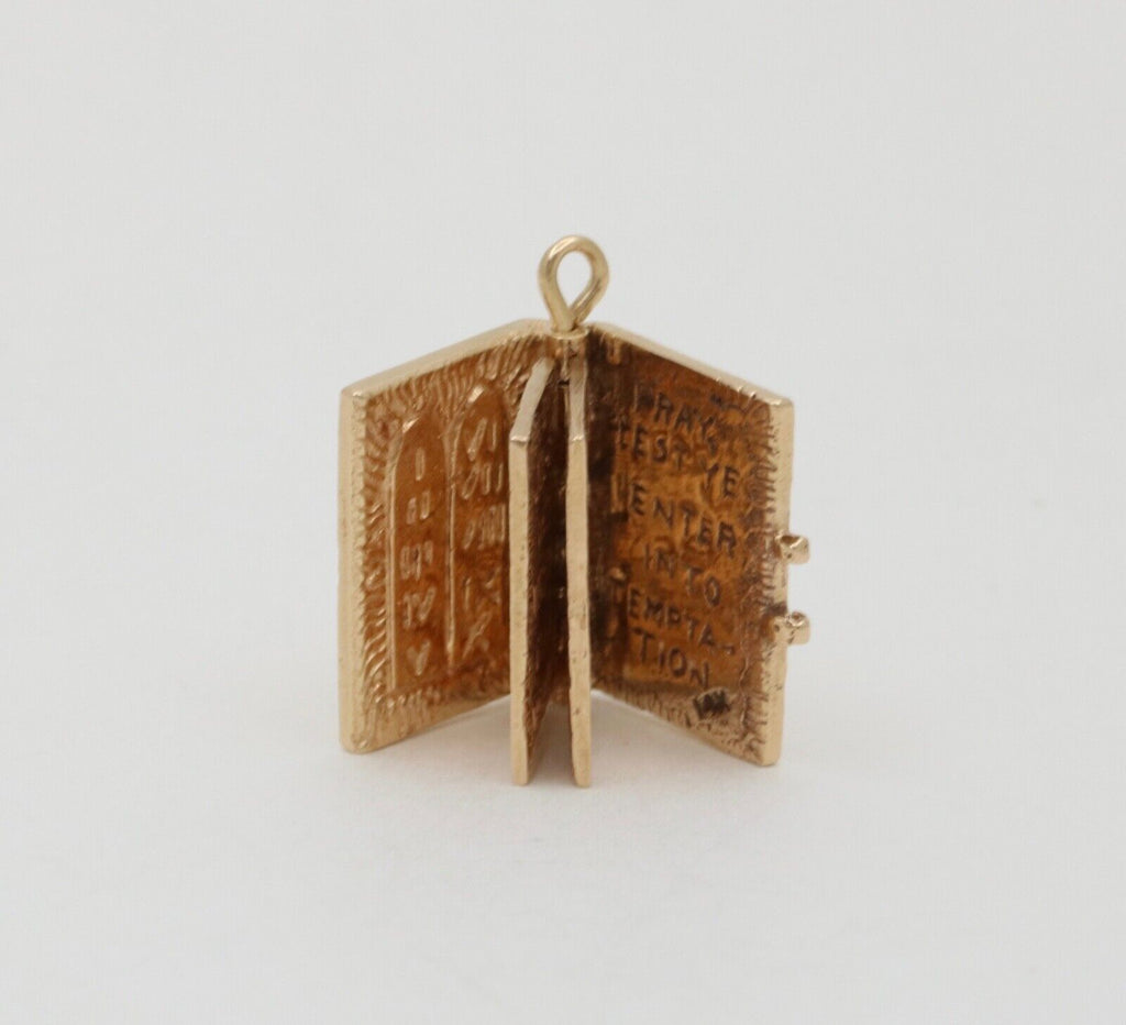Vintage 14K Yellow Gold Bible Book Movable Pendant Charm