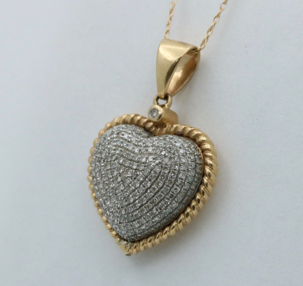 Vintage 10K Yellow & White Gold Diamond Heart Charm