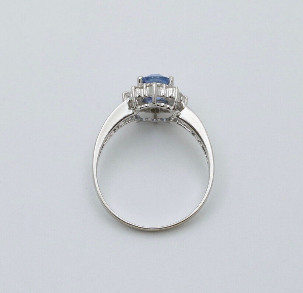 Vintage Sapphire Diamonds 18K White Gold Ring