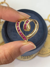 Load image into Gallery viewer, Vintage Reversible 14K Yellow Gold Diamond &amp; Ruby Heart Pendant
