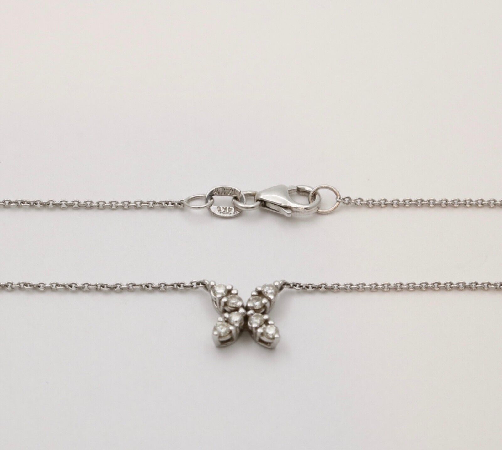 Vintage Diamonds 14K White Gold Italian Clover Pendant Chain