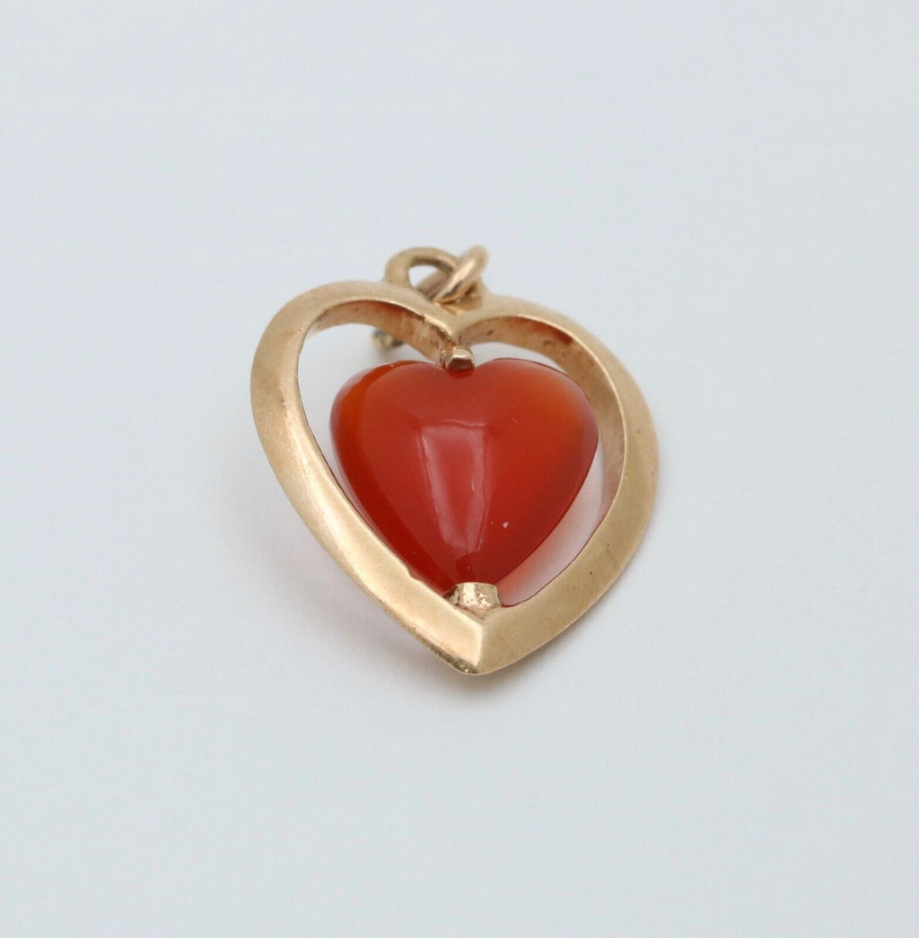 Vintage 14K Yellow Gold Carnelian Heart Pendant