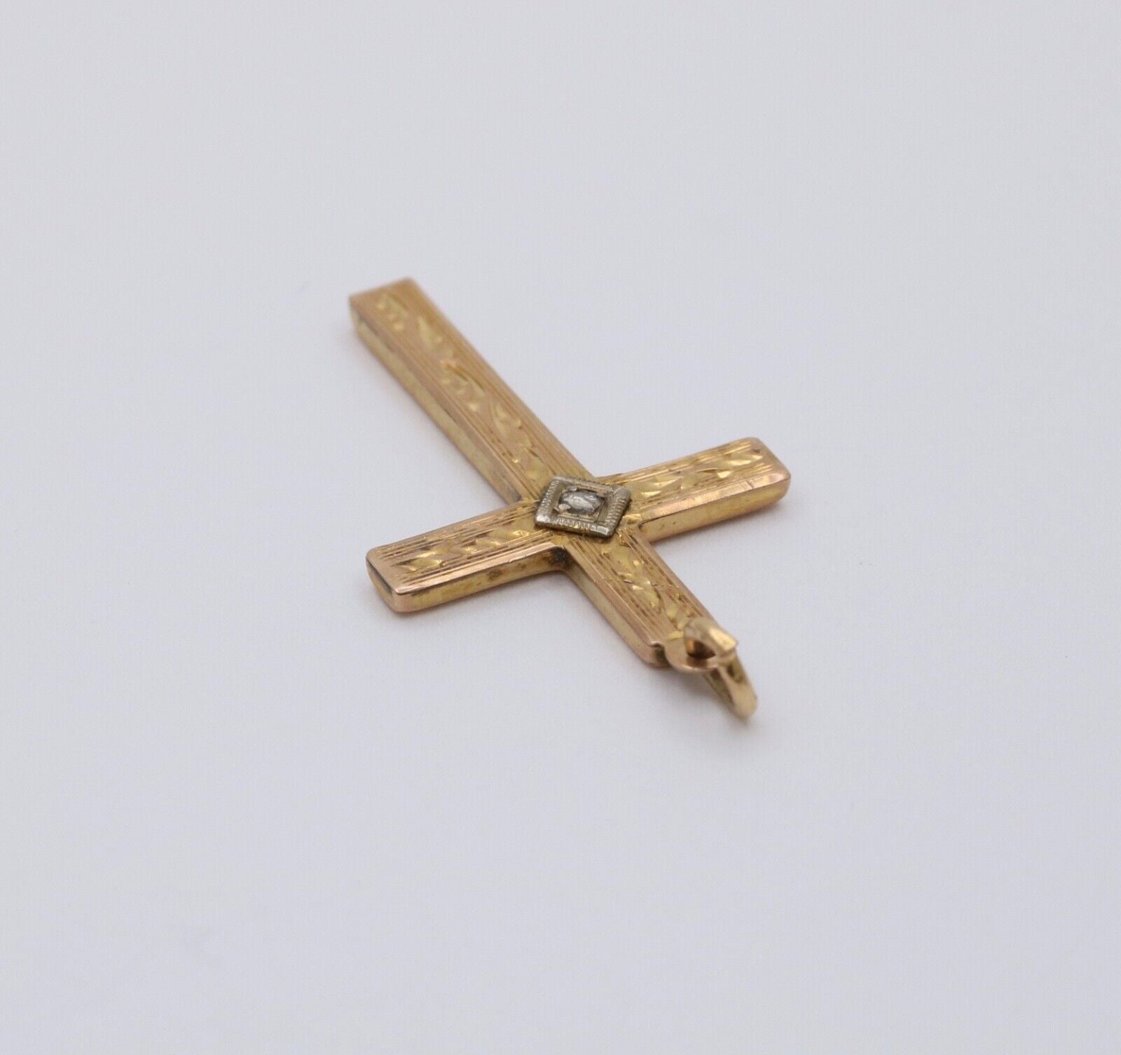 Vintage 10K Yellow & White Gold Cross Diamond Pendant