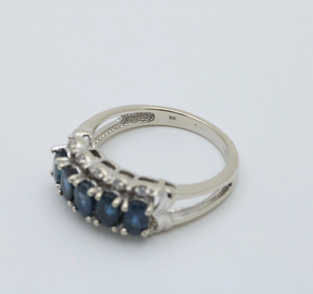 Vintage Sapphires Diamonds 14K WHite Gold Ring