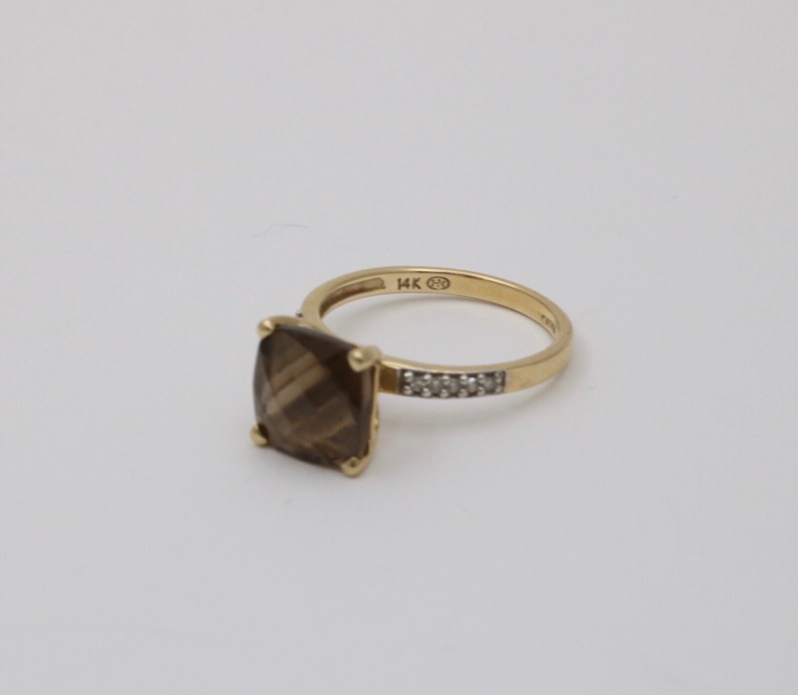 Vintage Smoky Quartz Diamonds 14K Yellow Gold Ring