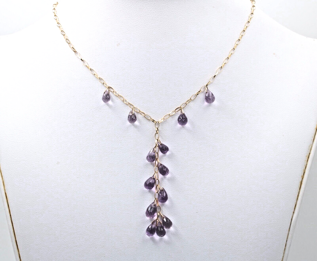 Vintage Amethyst 14K Yellow Gold Droplet Necklace