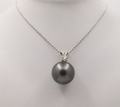 Vintage Large 16.5 mm Tahitian South Sea pearls Diamond 14K White Gold Necklace