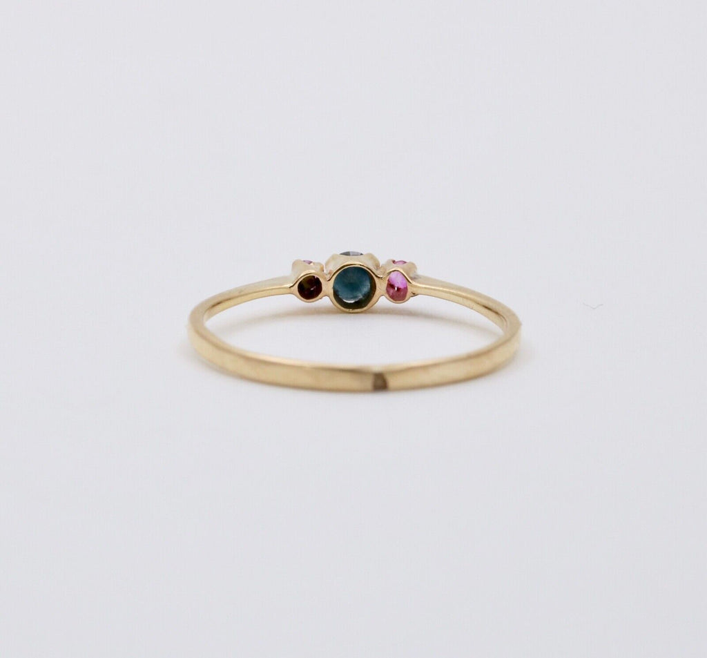 Vintage Blue Sapphire Ruby 14K Yellow Gold Ring