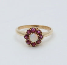 Load image into Gallery viewer, Vintage 10K Yellow Gold Opal &amp; Ruby Flower Ring
