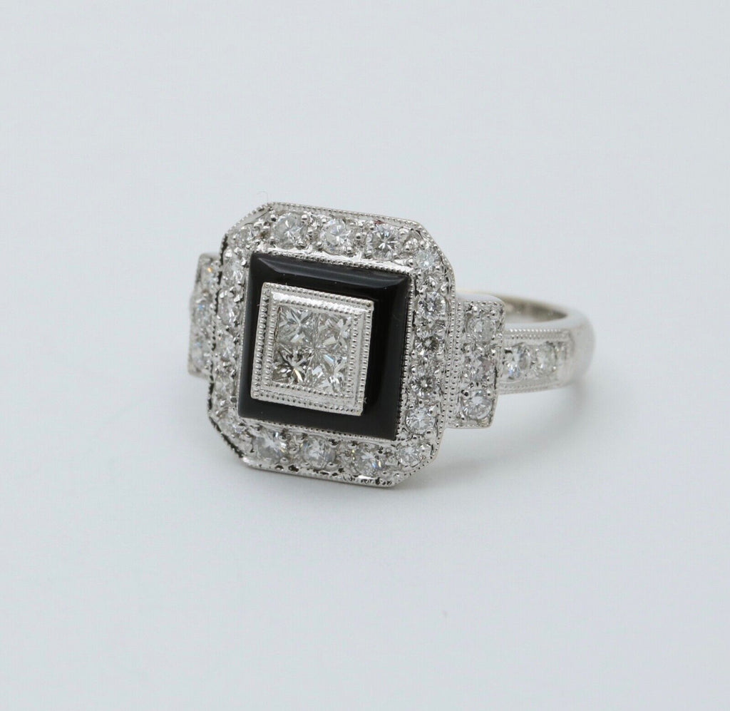 Vintage Diamonds 18K White Gold Deco Style Ring