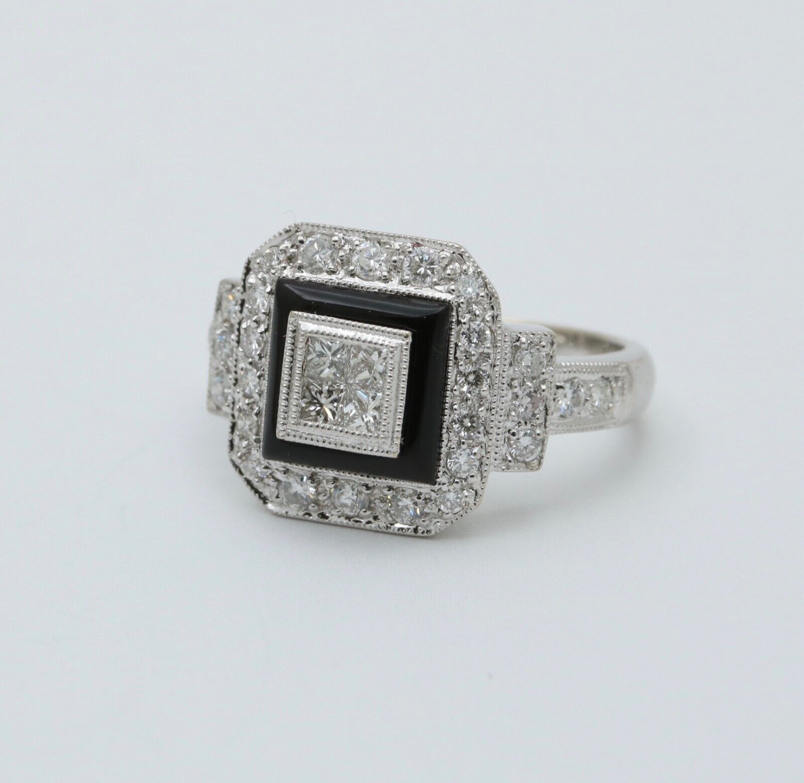Vintage Diamonds 18K White Gold Deco Style Ring