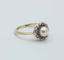 Load image into Gallery viewer, Victorian English Rose Cut Diamonds Pearl 18K Yellow White Gold Ring
