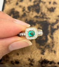 Load image into Gallery viewer, Vintage 14K Yellow Gold Emerald &amp; Diamond Ring, Engagement Ring
