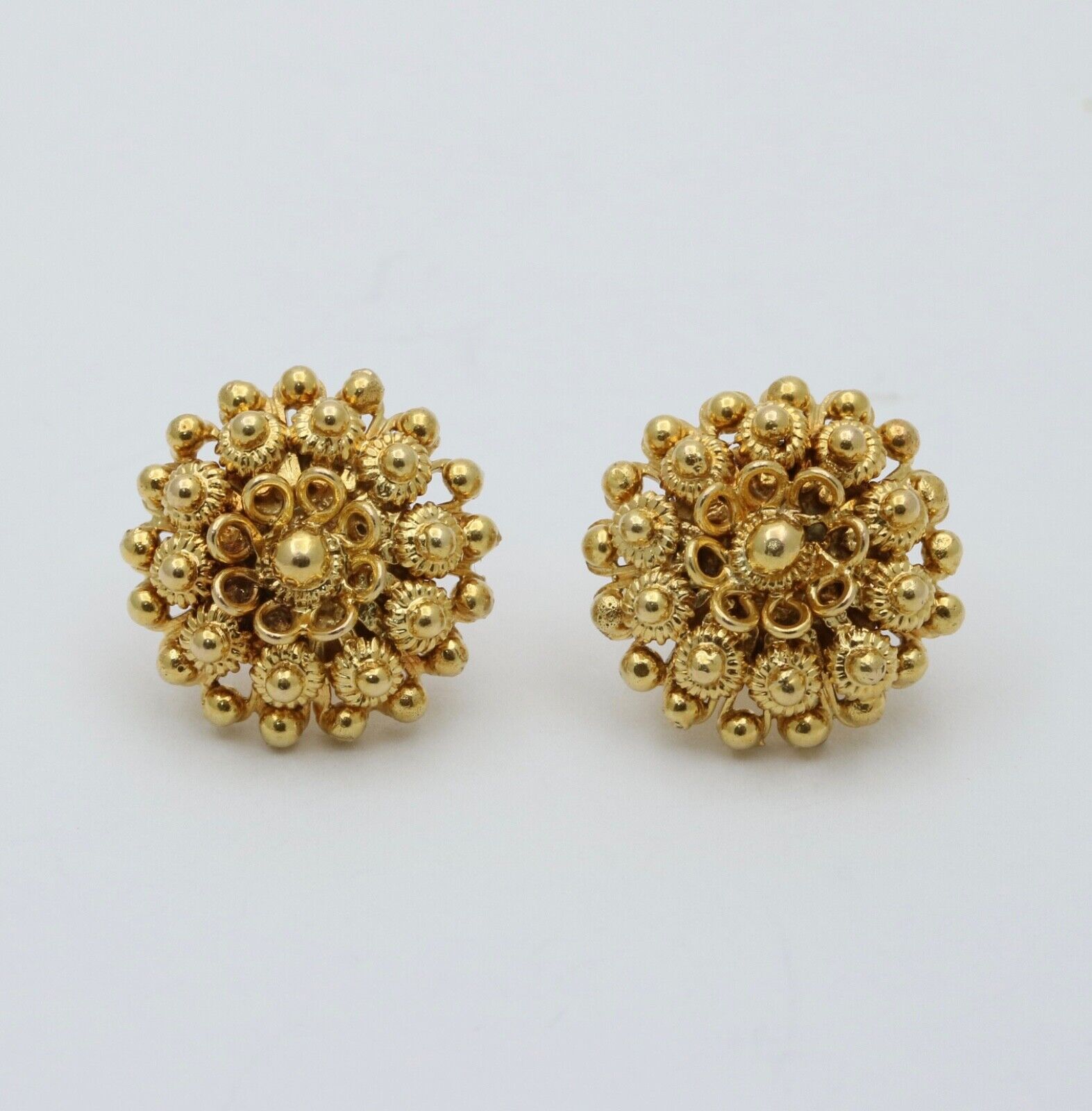 Etruscan Style 22K Gold Flower Studs Earring