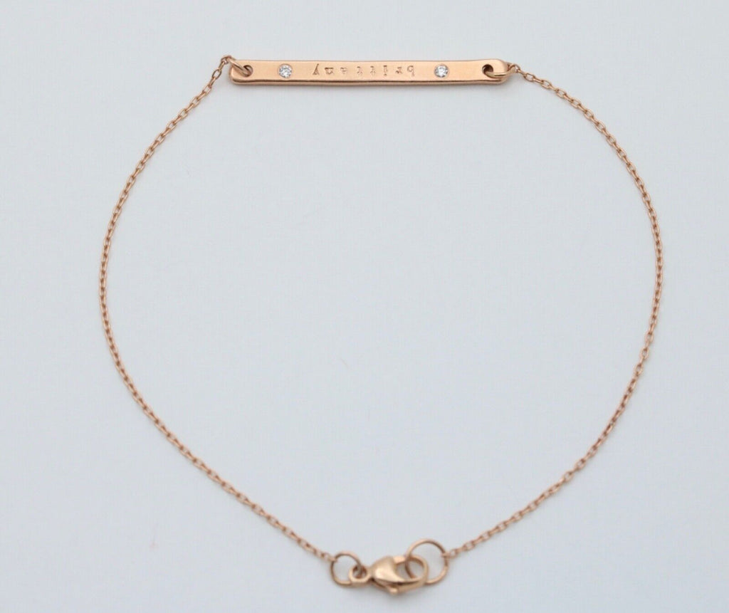 Vintage 14K Pink Gold Name “Brittany” Diamond Bar ID Bracelet