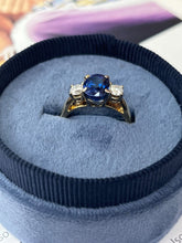 Load image into Gallery viewer, Vintage 14k Yellow Gold Sapphire &amp; Diamond Ring, Engagement Ring.
