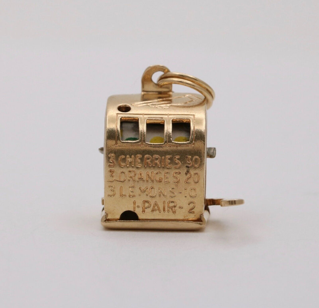 Vintage Slot Machine Moveable 14K Yellow Gold Pendant Charm