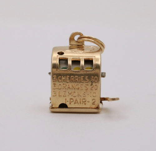 Vintage Slot Machine Moveable 14K Yellow Gold Pendant Charm