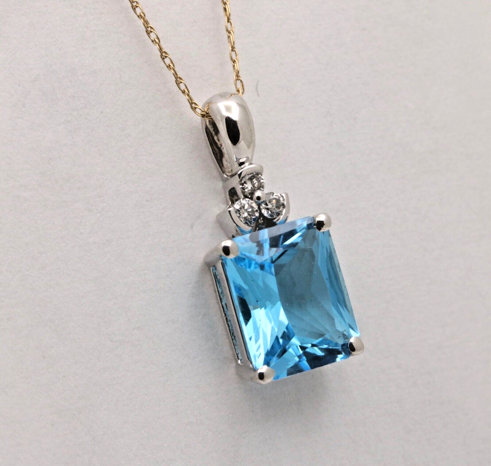 Vintage London Blue Topaz Diamonds 14K White Gold Pendant