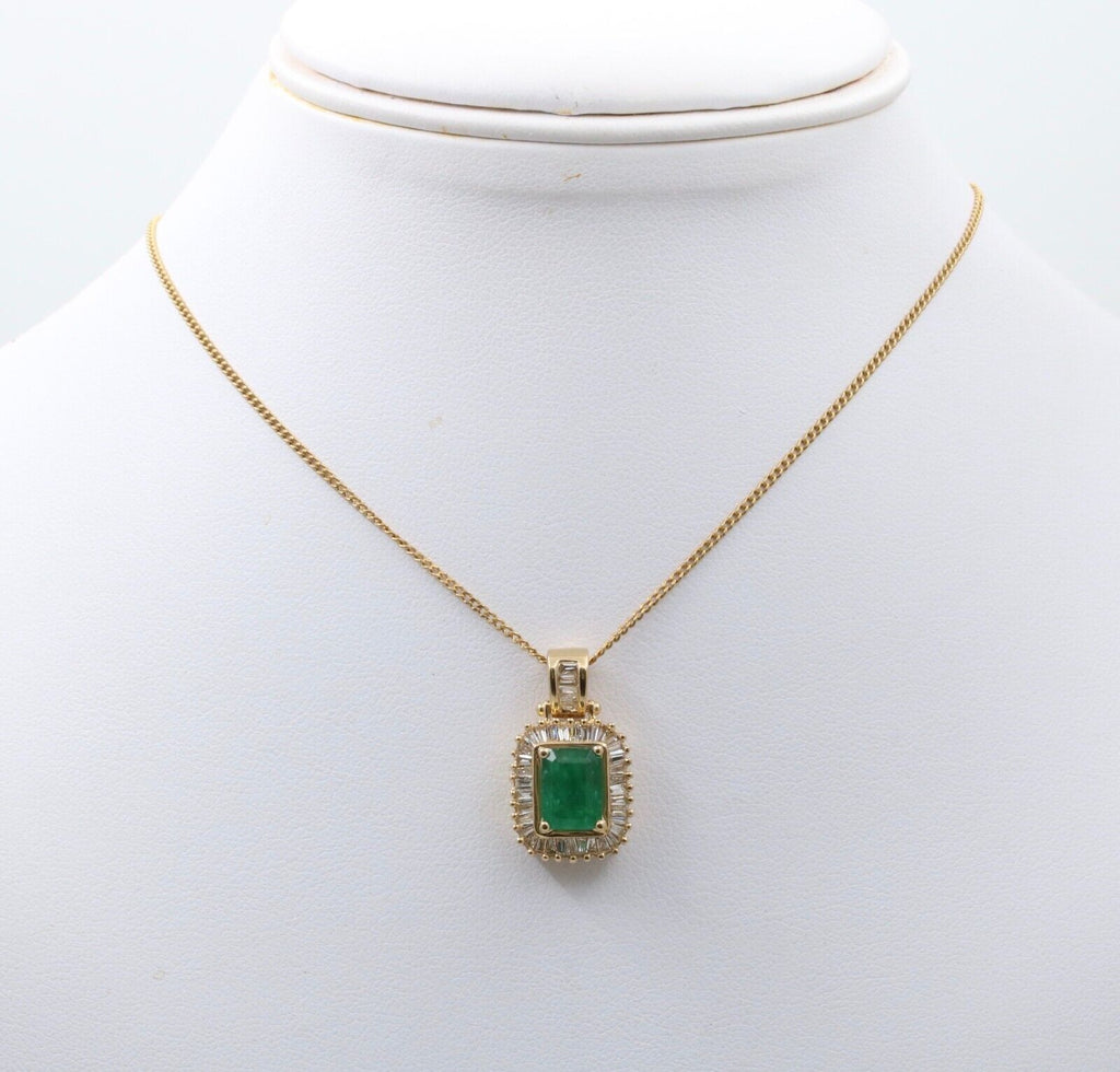 Vintage Emerald & Diamond 14K Yellow Gold Pendant