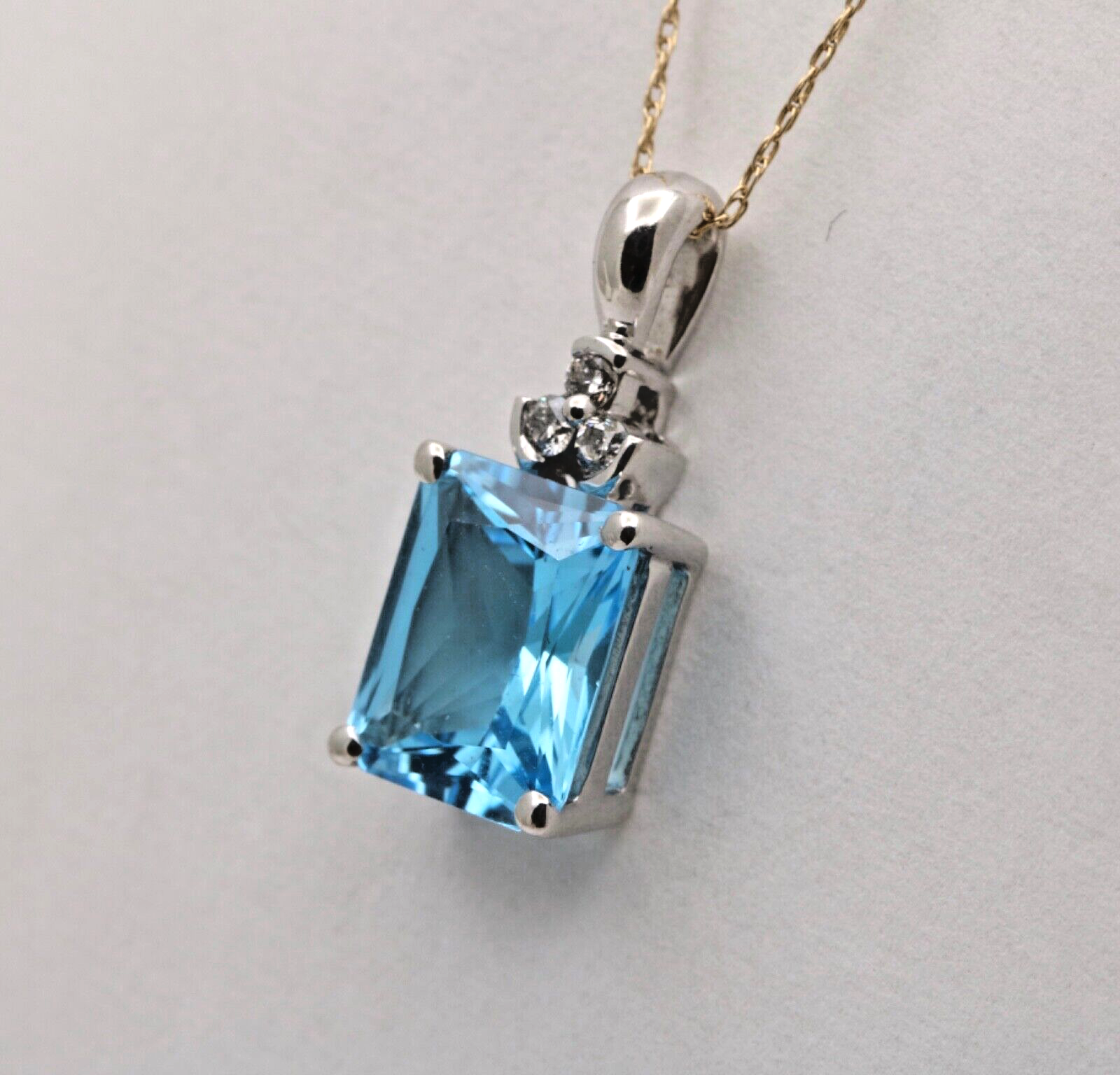Vintage London Blue Topaz Diamonds 14K White Gold Pendant