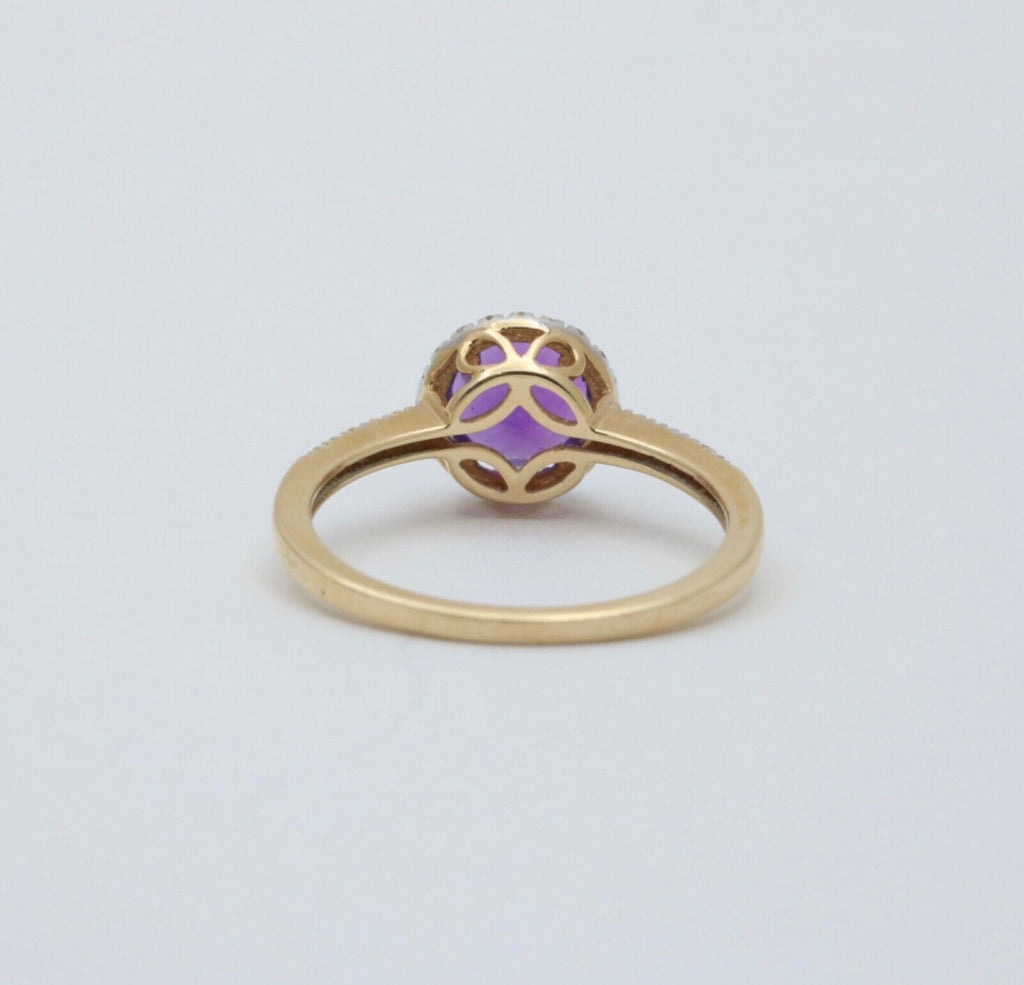 Vintage 14K Yellow Gold Amethyst Diamond Halo Ring