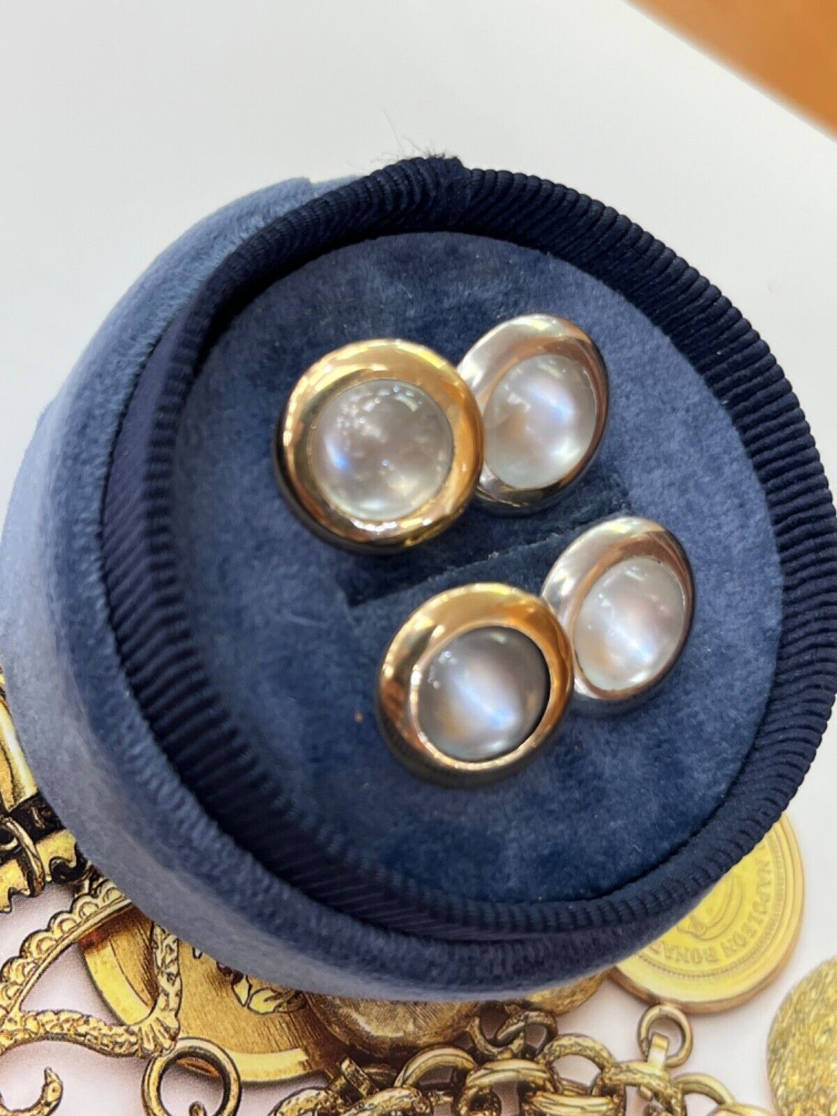 Vintage 18K White & Yellow Gold Moonstone Cufflinks