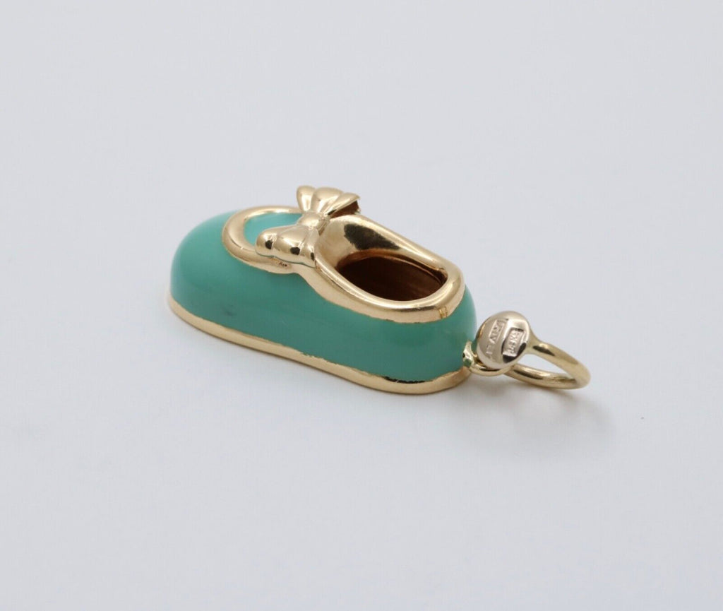 Vintage 14K Yellow Gold Enamel Baby Shoe Charm Pendant
