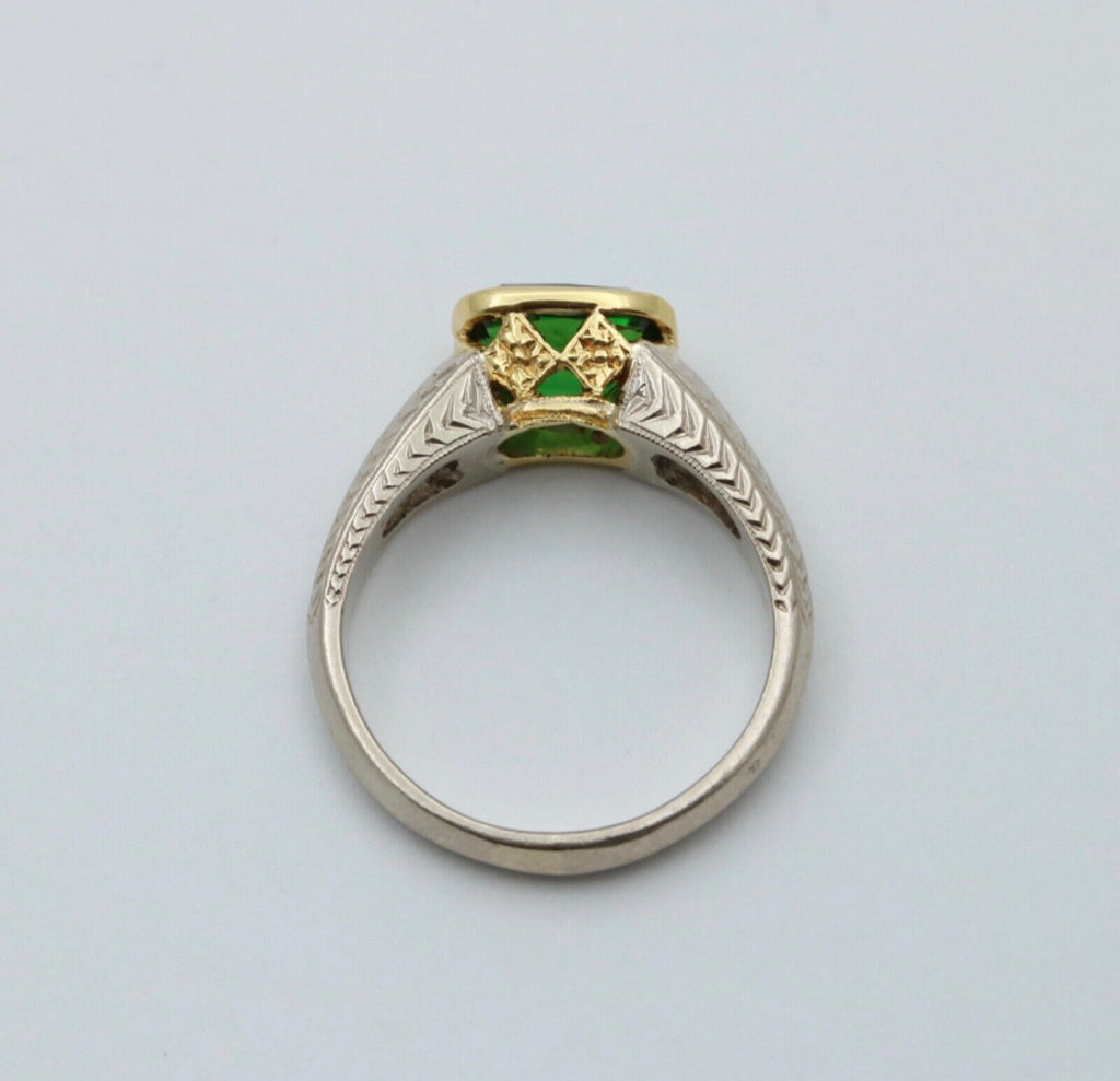 Vintage Tsavorite Garnet 18K White Yellow Gold Ring