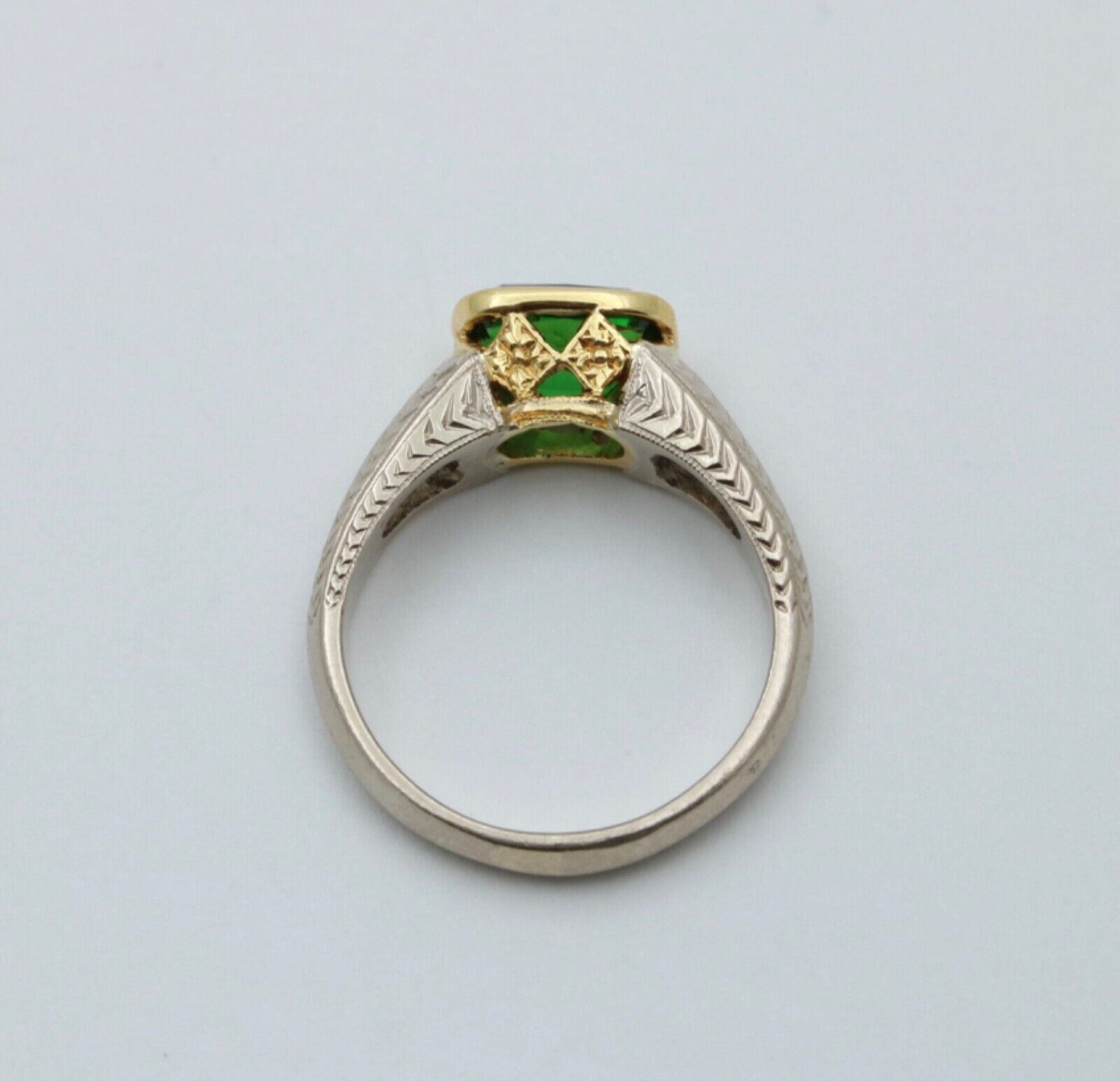 Vintage Tsavorite Garnet 18K White Yellow Gold Ring
