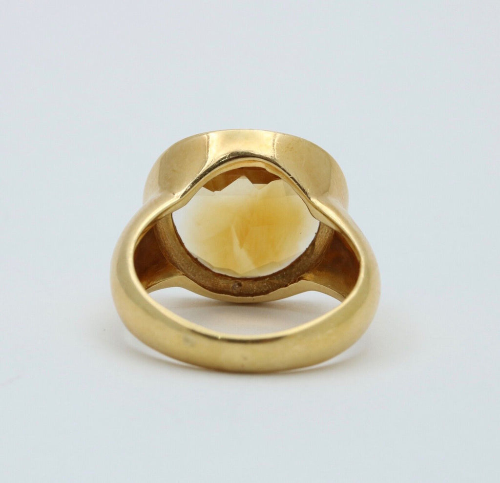 Vintage Unisex Citrine Diamonds 18K Yellow Gold Ring