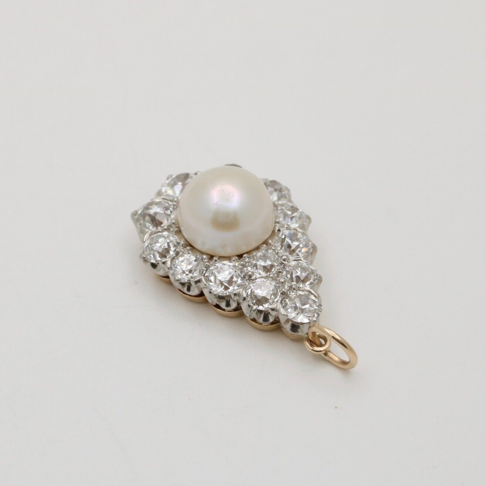 Vintage 18K Yellow Gold & Platinum Diamond Pearl Pendant Charm