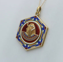 Load image into Gallery viewer, Vintage Egytian Pharoh Enamel 18K Yellow Gold Locket Pendant
