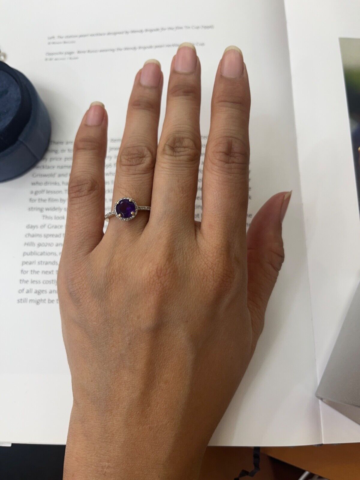 Vintage 14K Yellow Gold Amethyst Diamond Halo Ring