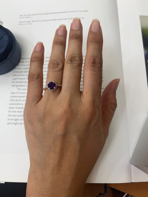 Vintage 14K Yellow Gold Amethyst Diamond Halo Ring