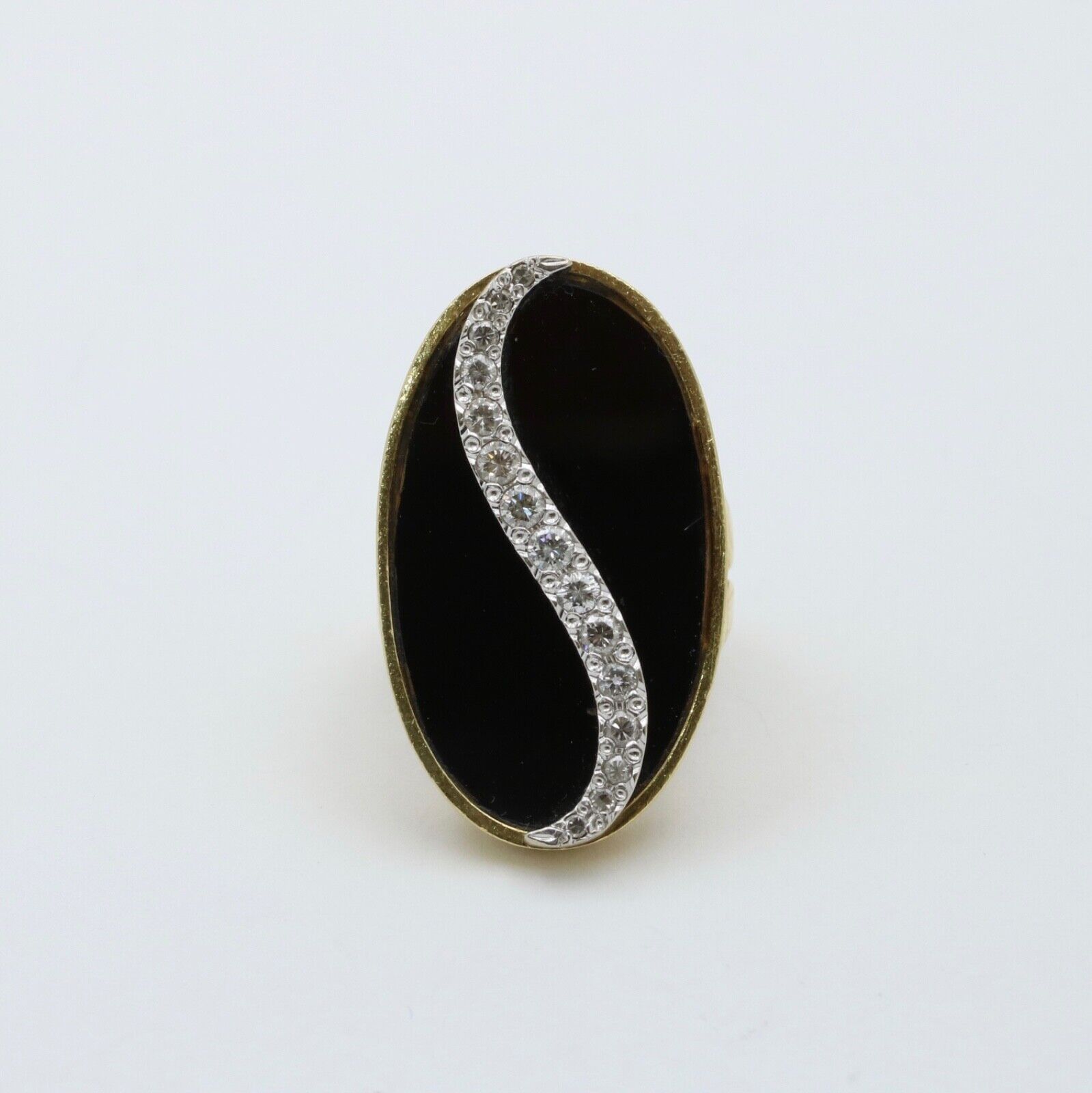 Vintage Statement Diamonds Black Onyx 18K Yellow and White Gold Ring