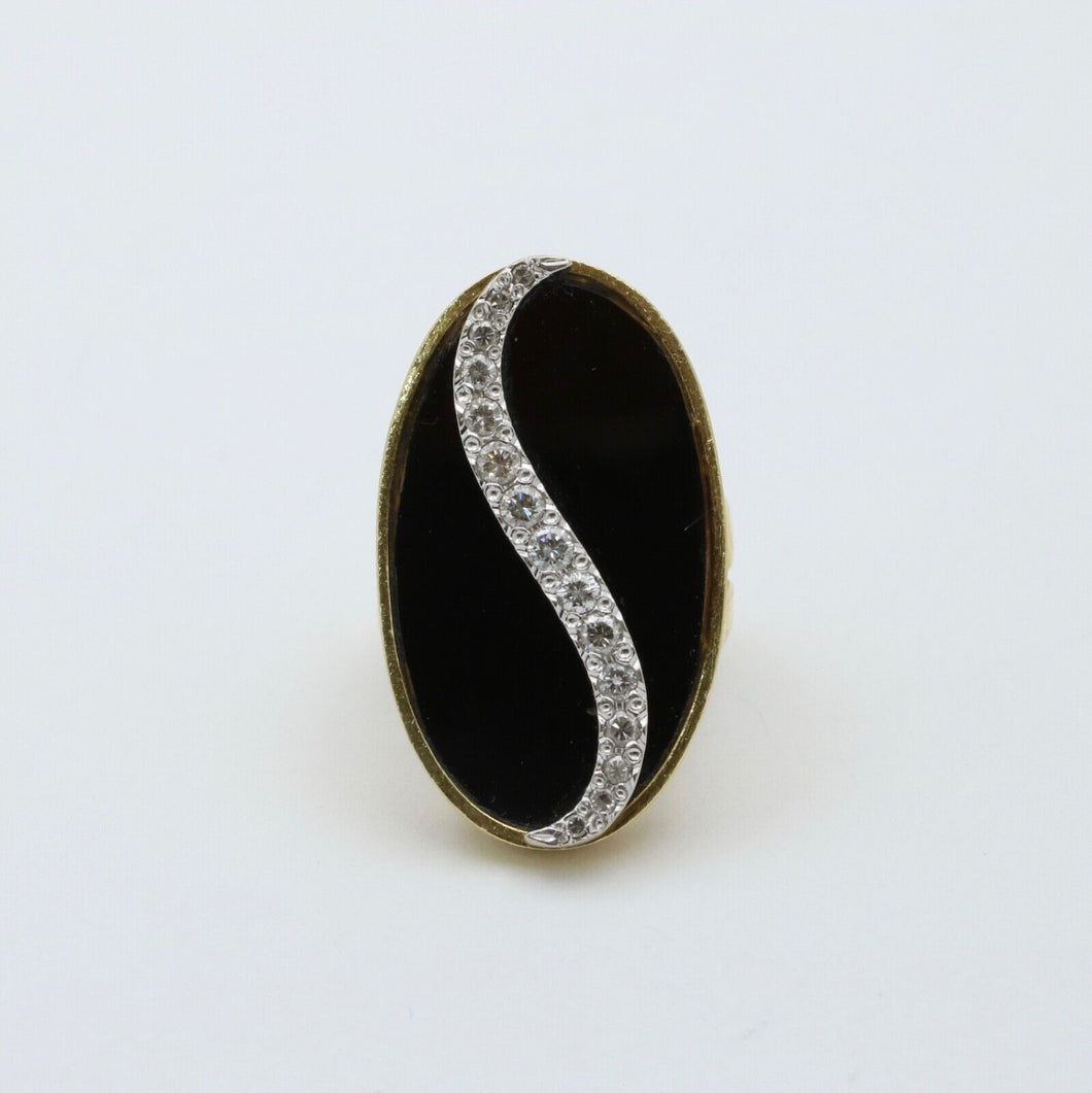 Vintage Statement Diamonds Black Onyx 18K Yellow and White Gold Ring