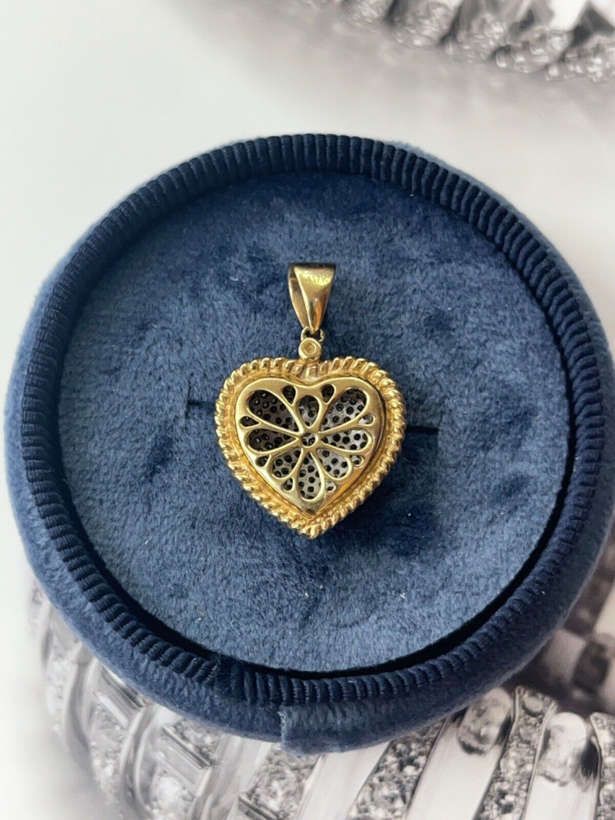 Vintage 10K Yellow & White Gold Diamond Heart Charm