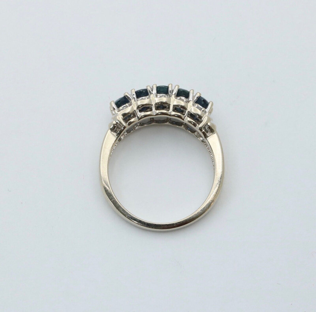 Vintage Sapphires Diamonds 14K WHite Gold Ring