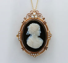 Load image into Gallery viewer, Victorian 14K Rose Gold Black Onyx Cameo Pendant Brooch
