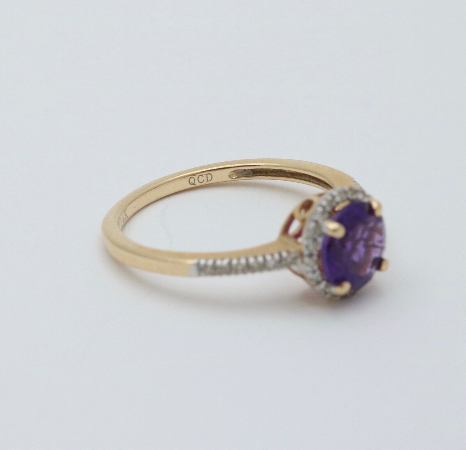 Vintage 14K Yellow Gold Amethyst Diamond Halo Ring
