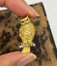 Load image into Gallery viewer, Tiffany &amp; Co 18K Yellow Gold Diamond &amp; Emerald Owl Brooch
