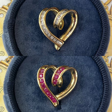 Load image into Gallery viewer, Vintage Reversible 14K Yellow Gold Diamond &amp; Ruby Heart Pendant
