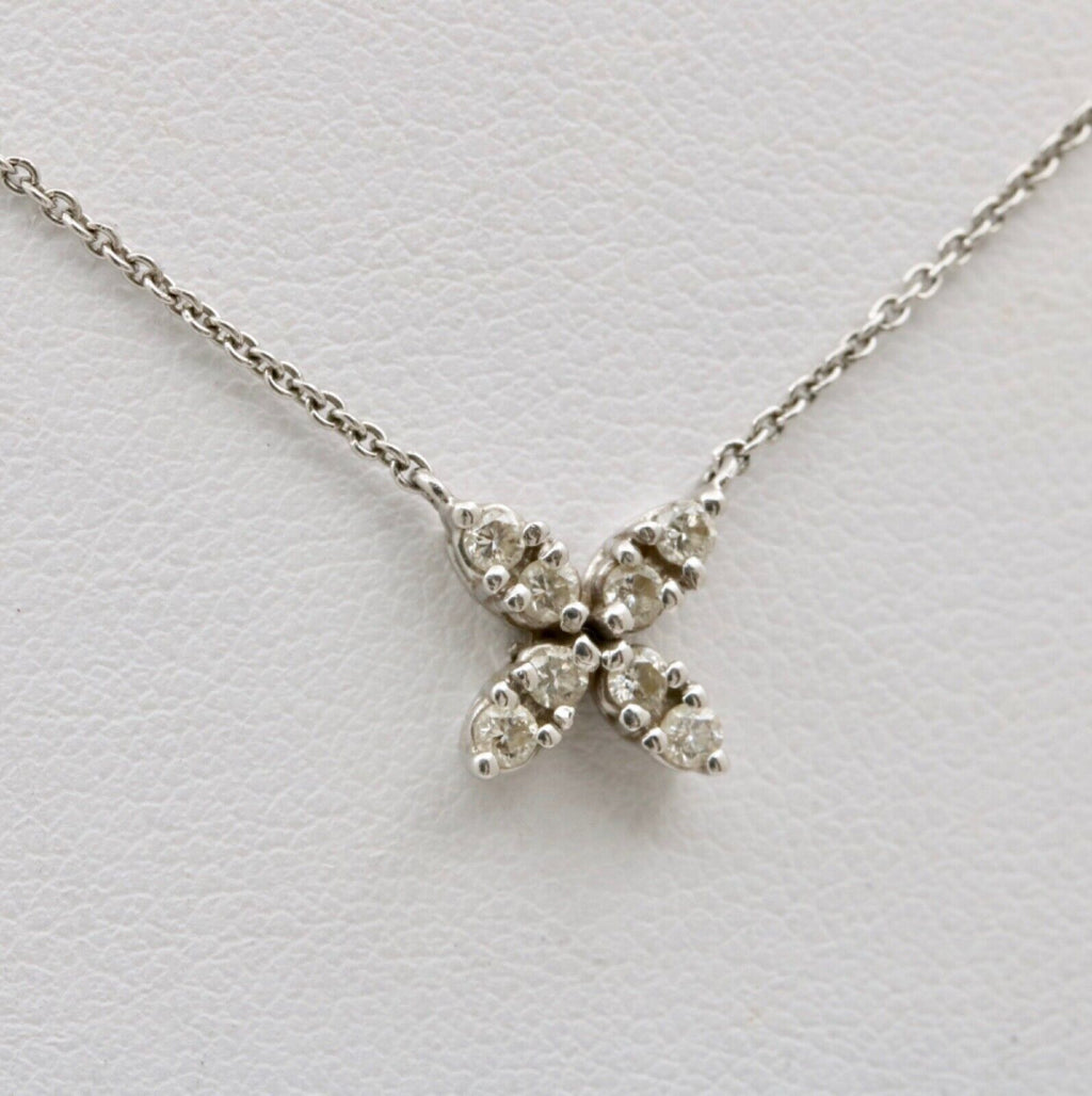 Vintage Diamonds 14K White Gold Italian Clover Pendant Chain