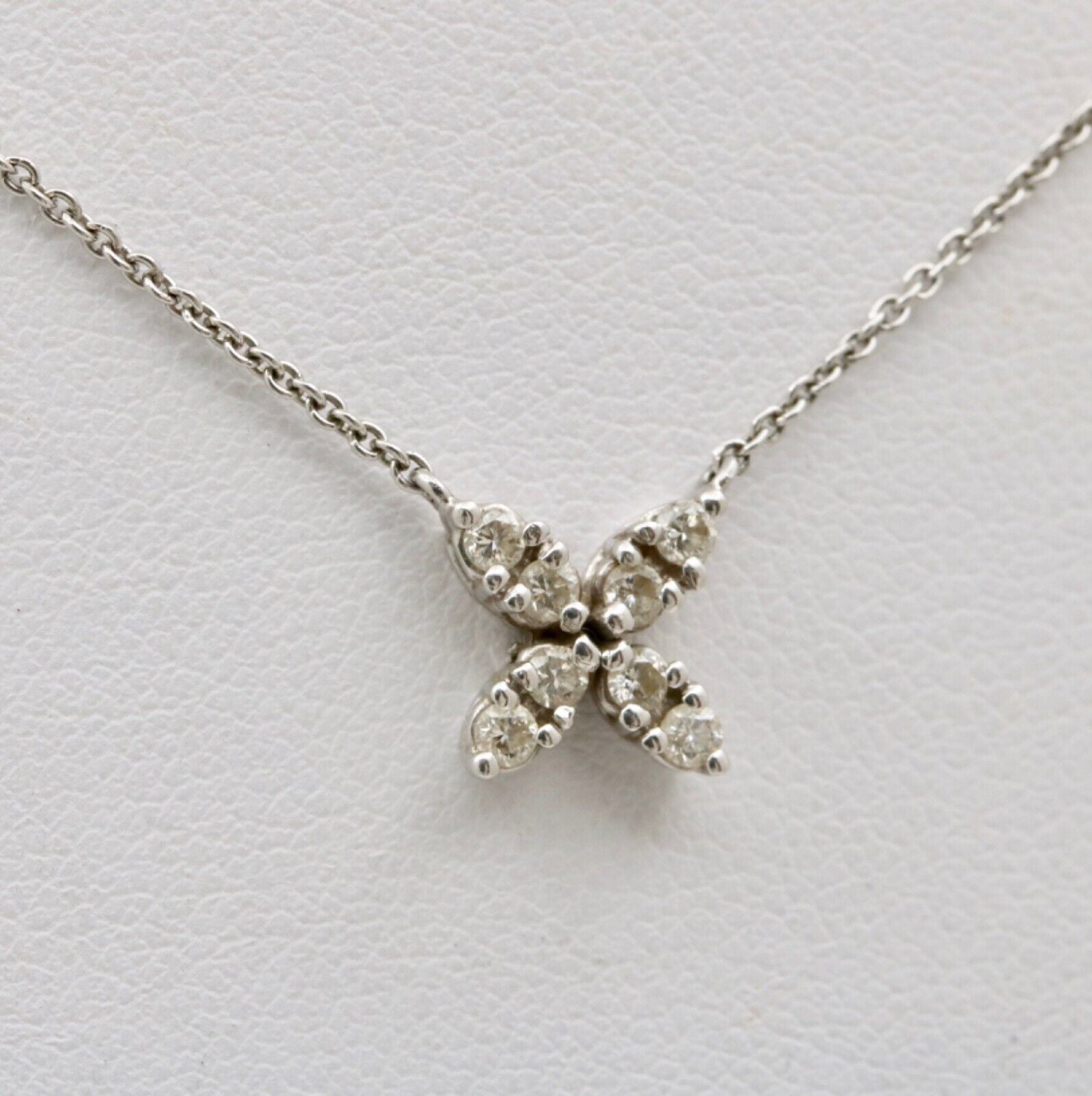 Vintage Diamonds 14K White Gold Italian Clover Pendant Chain